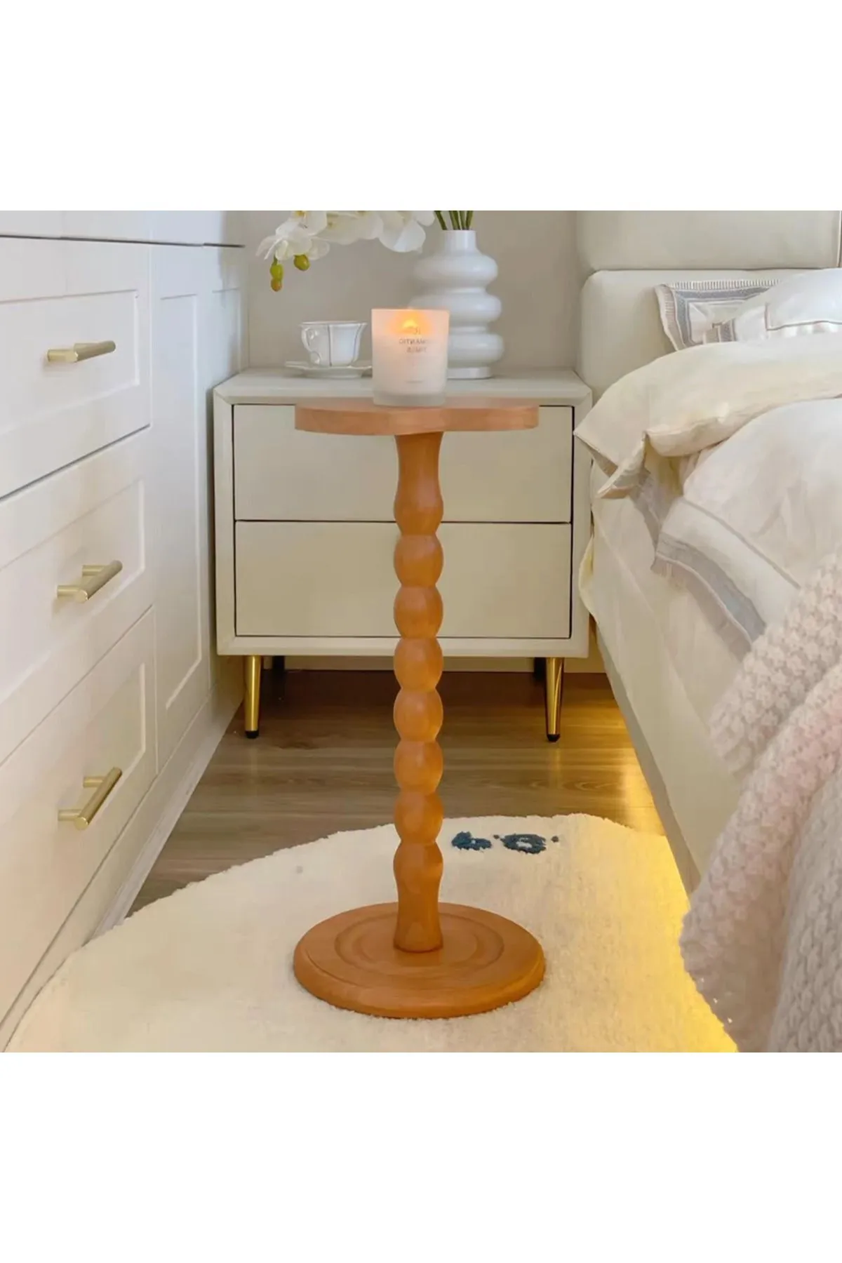 Wood Wooden Ahşap Yan Sehpa Tekli Modern 50 Cm Vernikli Sehpa