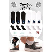 Bamboo Star Bambu Erkek Sneaker 3 Siyah- 3 Beyaz Çorap Dikişsiz Bilekte Görünmez Spor Çorap Premium 6'lı Paket Siyah - Beyaz
