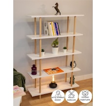 5 Raflı Modern Dekoratif Kitaplık Klasörlük Mutfak Rafı Kiler Çok Amaçlı Raf - Beyaz