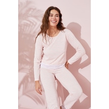 Siyah İnci Dantel Detaylı Pamuklu Örme Pijama Takım 24240148 Somon