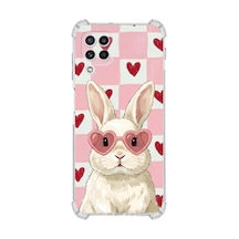 Printify Samsung Galaxy M32 İle Uyumlu Pembe Pötikare Serisi Pembe Zıpzıp Tasarımlı Uv Baskılı Köşe Korumalı Antişok Kılıf Şeffaf
