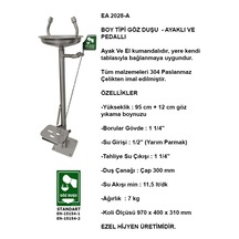 Ea 2028-a Acil Göz Yıkama Duşu Pedallı - Boy Tipi Paslanmaz