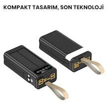 30000 Mah Solar Powerbank Güneş Enerjili Taşınabilir Şarj Cihazı 22.5w Hızlı Şarj Dahili Kablolu Çoklu Çıkış Dijital Ekran Siyah - Siyah