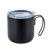 Paslanmaz Çelik Termos Mug - 320ml Vakumlu Seyahat Bardağı - Sızdırmaz Şeffaf Kapaklı Ve Ergonomik Saplı Kamp Kupası - Ofis Ve Dış Mekan İçin Isı Yalıtımlı Modern Kupa Siyah Çok Renkli