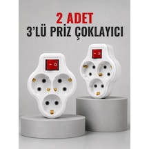 Direkt Duvar Prizine Takılan 3 Lü Priz Adaptörü Anahtarlı Priz Çoklayıcı 2 Adet