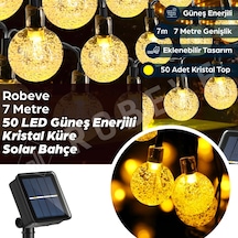Robeve 7 Metre 50 Led Güneş Enerjili Kristal Küre Solar Bahçe Aydınlatma Dış Mekan Aydınlatma Güneş Enerjili Aydınlatma 8 Modlu, Ip65 Su Geçirmez, Otomatik Aç/kapa, Bahçe, Balkon Gün Işığı Sarı