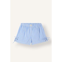Defacto %100 Pamuk Regular Fit Normal Bel Çizgili Poplin Şort Pijama Altı I4029ax26hsbe60 Mavi-be60