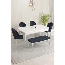 Rovena Olbia Beyaz 80x132 Açılabilir Mutfak Masası Takımı 4 Sandalye, 1 Bench Antrasit 1497