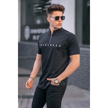 Madmext Siyah Fermuar Yaka Erkek Tişört 5858-Siyah