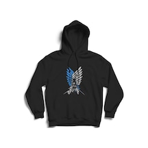 Unisex Siyah Attack On Titan Anime Baskılı Kapüşonlu Sweatshirt Siyah