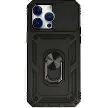 Newface - 865 - İphone 14 Pro Max Kılıf Pars Lens Yüzüklü Silikon - Edntrend - - Siyah