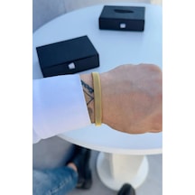Hasır Örme Gold Paslanmaz Çelik Bileklik Unisex Antrasit