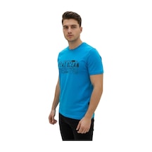 Lacaton 24-7014 Erkek Bisiklet Yaka Baskılı T-shirt Turkuaz Turkuaz