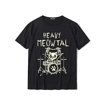 Adrift Happy Meowtal - Batterist Metal Cat Siyah Tshirt Arsbatteristcat Siyah