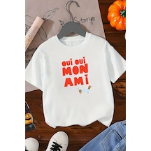 Monila Kız Çocuk Baskılı Pamuklu Bisiklet Yaka T-shirt Beyaz