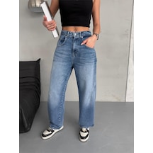 Baloon Fit Dikiş Detaylı Balta Cepli Dark Blue Jean Mavi
