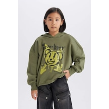 DeFacto Kız Çocuk Oversize Geniş Kalıp Kapüşonlu Baskılı Sweatshirt D1567A824WNKH210 Haki DeFacto Kız Çocuk Oversize Geniş Kalıp Kapüşonlu Baskılı Sweatshirt D1567A824WNKH210 Haki
