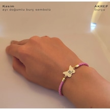 Archin Kasım Ayı Doğumlarına 14 Ayar Altın Plakalı Pembe Derili Kelebek Motifli Hediye Bileklik-455ay Kasım