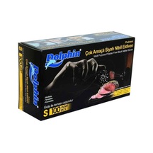 Dolphin Tek Kullanımlık Lateks Siyah Pudrasız Nitril Muayne Eldiveni Small Küçük Boy - 100'lü Paket