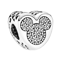 Nur Silver Kalp Mickey Mouse Detaylı Gümüş Charm Nur-bl00050