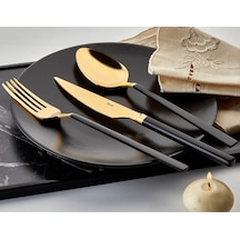 Hira Emotion Çubuk Gold Siyah Sedefli 36 Parça Kaşık Çatal Bıçak Altın - Siyah