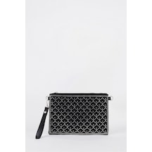 Vivaq Kadın Balık Gümüş Taşlı Süet Bilek Askılı Ve Zincir Askılı Portföy El Ve Clutch Çanta SİYAH