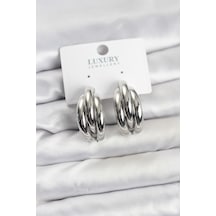 Gümüş Renk Pirinç Yarım Halka Model Kadın Küpe Çok Renkli Gümüş Renk Pirinç Yarım Halka Model Kadın Küpe Çok Renkli