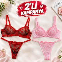 Kadın Bralet Dantel İç Çamaşırı 2 Li Set Kırmızı Ve Pembe Özel Kampanya Paketi