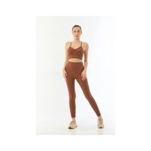 Majeur Kahve Mı Emay 3921 Soft Seamless Ripli Tayt Yoga Takımı Kahverengi