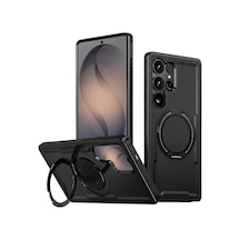 Galaxy S26 Ultra İçin Kılıf 360 Döndürülebilir Yüzük Stantlı Manyetik S26 Ultra Koruyucu Karbon Fiber Detaylı S26 Ultra Kılıfı Siyah 50 x 22