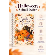 Halloween Temalı A5 Spiralli Çizgili Defter 60 Yaprak Bej