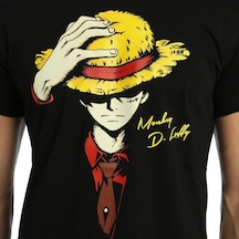 Bant Giyim - One Piece Monkey D. Luffy Siyah Erkek T-shirt Tişört Siyah