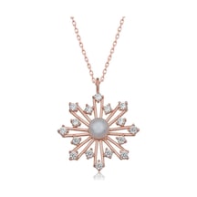 925 Ayar Gümüş Rose İncili Kar Tanesi Kadın Gümüş Kolye