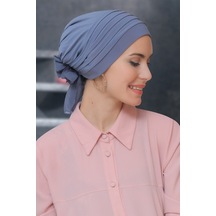 Hürrem Bone Gri Pratik Hazır Geçmeli Tesettür Bone Sandy Kumaş Pileli Nervürl Gri