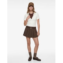 Koton Kısa Kollu Düğmeli Slim Fit Crop Polo Yaka Tişört Ekru 6sal10704ık Ekru