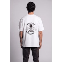 Black Nova Oversize Baskılı Unisex %100 Pamuk T-shirt Skull Rider Beyaz