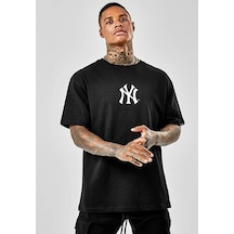 Startmore Siyah Oversize Ny Ci Ty Baskılı Pamuklu Unisex Bisiklet Yaka Tshirt Siyah