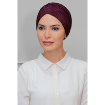 Hürrem Bone Mürdüm Pratik Hazır Geçmeli Tesettür Bone Fukuro Piliseli Tek Çap (545490653) Mürdüm