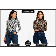 İngegno Body Desenli Balıkçı Yaka Uzun Kol Örme Kumaş Viskon Kadın Body Zebra Ve Leopar Desen 2li Paket İngegno Body Desenli Balıkçı Yaka Uzun Kol Örme Kumaş Viskon Kadın Body Zebra Ve Leopar Desen 2li Paket