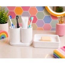 3d Baskı Diş Fırçalık Ve Sabunluk Seti - Lavabo Üstü Banyo Organizeri-beyaz Çok Renkli