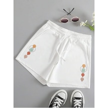 Cartoon Graphic Drawstring Waist Track Şort Beyaz