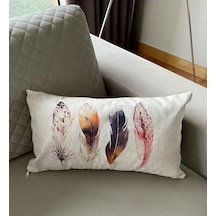 Çift Taraflı Tüy Desenli Dekoratif Kırlent Kılıfı 35*55 Cm - Karışık