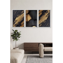 Beyaz Ahşap Çerçeveli Siyah Altın Soyut Mermer Desenli Modern Lüks Duvar Tablosu Dekoratif Sanat Kabartma Görünümlüdür Beyaz