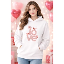 Stil X Sevgililer Gününe Özel, Kapüşonlu Kadın Sweatshırt, Valentıne's Day Beyaz-12