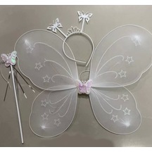 Beyaz Renk Kelebek Kanadı Tacı Ve Sopası 50x37 Cm Lisinya