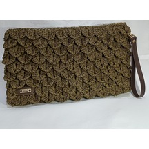 Özel Desenli Örgü Clutch Çanta Haki Yeşil