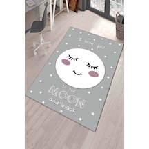 Gri Yıkanabilir Kaymaz Tabanlı Ay Desenli Bebek Halısı Kd34n11