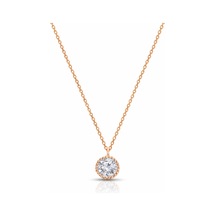 Çekirdekjewelry 925 Ayar Gümüş Yuvarlak Tektaş Kolye Ros Renk Parlak Tasarım Pembe