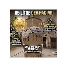 65l Dekoratif Kapaklı Banyo Kirli Çamaşır Sepeti - Geniş Hacim Ve Hasır Saplı - Bej - 863791536 Bej