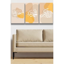 Subhanallah Elhamdülillah Allahuekber Kaligrafi Ahşap Üçlü Set Tablo İslami Dini Duvar Dekoru